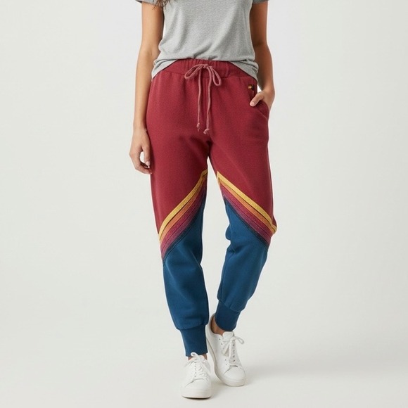 Aviator Nation Pants - Aviator Nation Sweatpants Red Blue Rainbow Stripe Joggers Women's Size XS